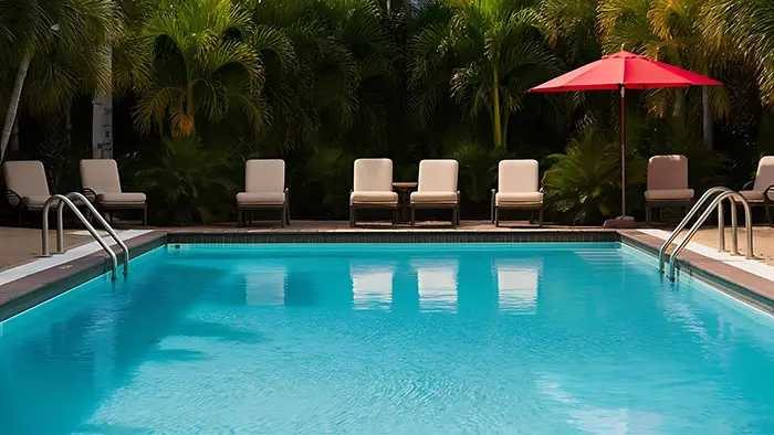 A newly constructed shotcrete pool without a human crowd.