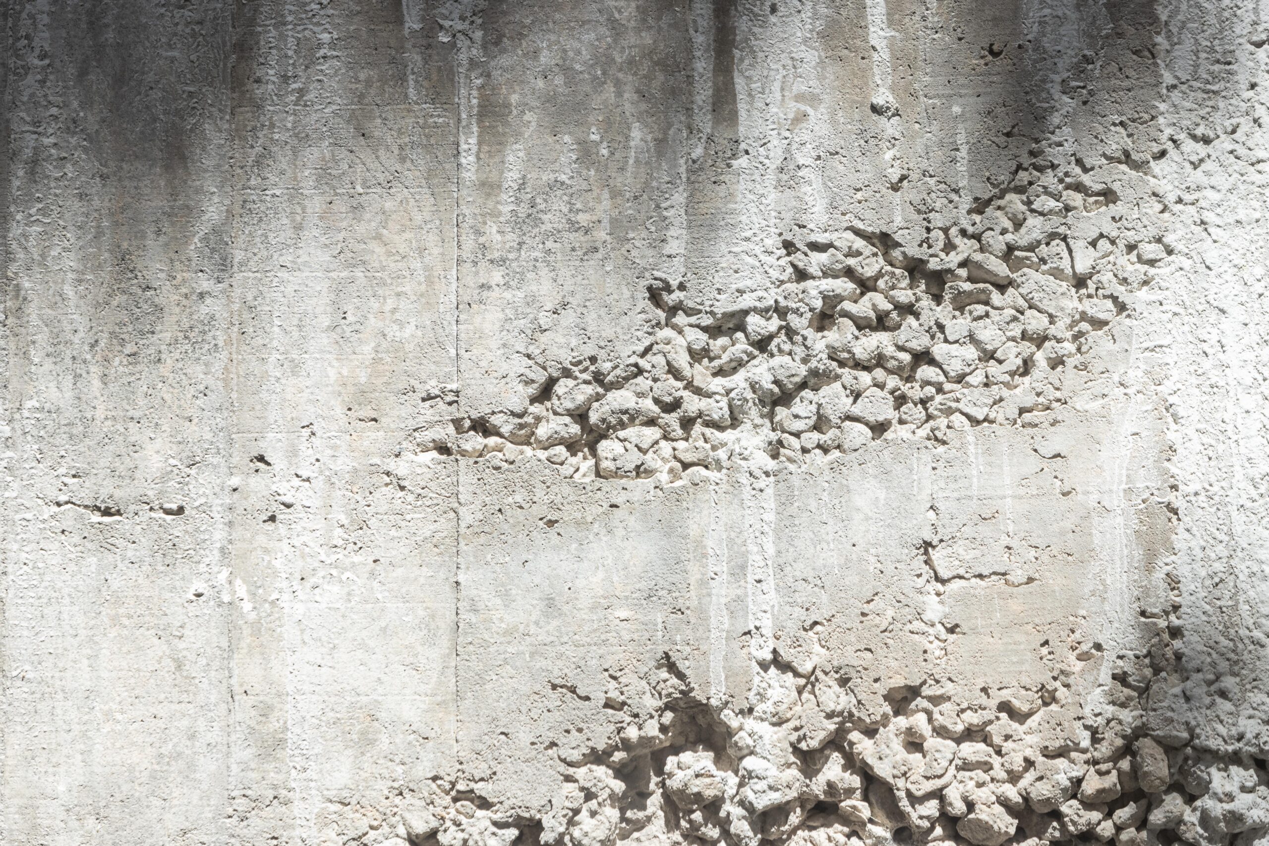 Rough and pitted concrete floor - Concrete pitting and spalling can be seen on the concrete surface.